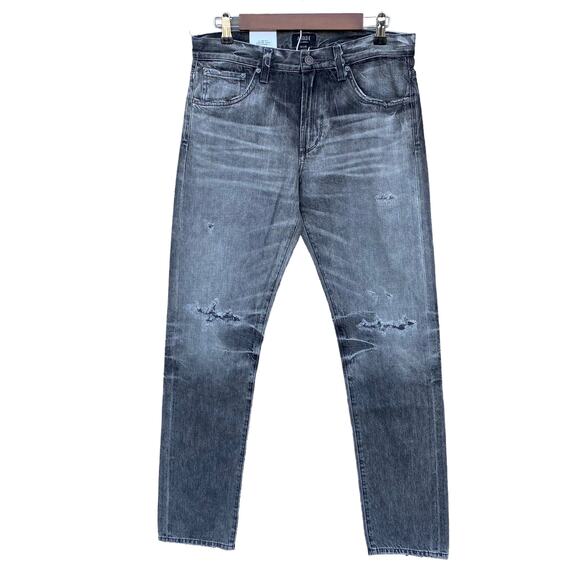 New Agolde Men Slim Fit Rockwell Gray Denim Distressed Destroyed Jeans Sz 32 - Picture 2 of 12